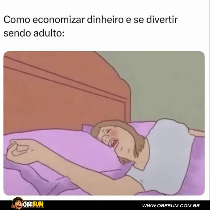 Ilustração engraçada de uma pessoa dormindo na cama para economizar dinheiro na vida adulta