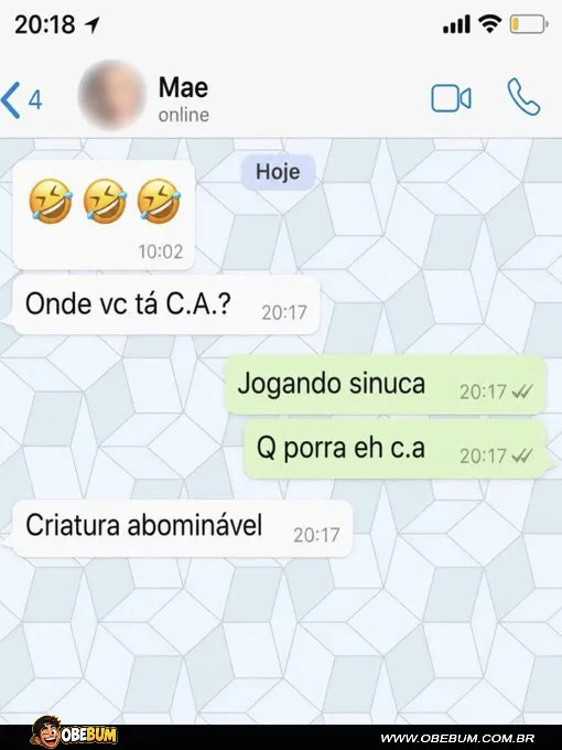 Print de conversa engraçada entre mãe e filho sobre jogar sinuca