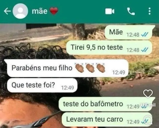 Tirou 9,5 no teste e a mãe ficou toda orgulhosa